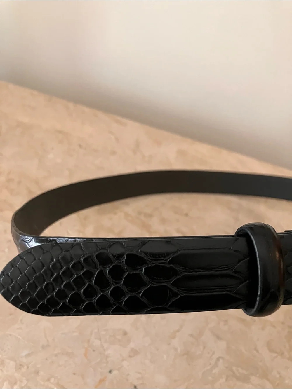 Black Faux-Snakeskin Belt with Gold Chain Link Buckle - 32 inches